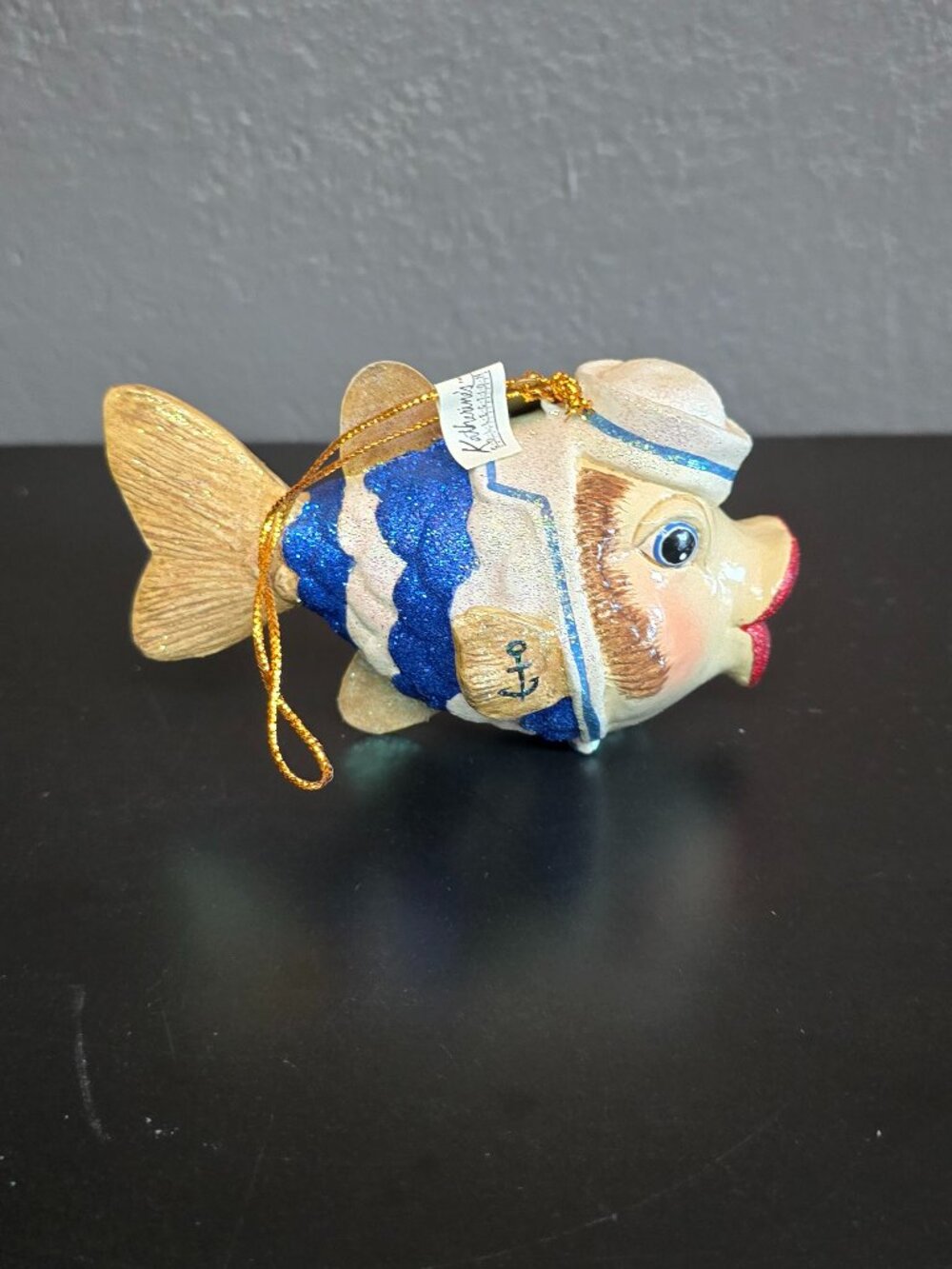 Katherine's Collection Sailor Fish Ornament 2002 Nautical Anchor Glitter Blue
